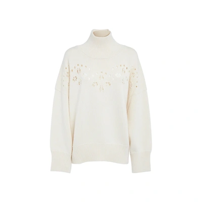 Chloé Pointelle-knit Wool Turtleneck Sweater In White
