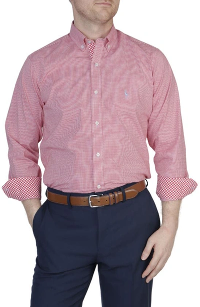 Shop Tailorbyrd Minigingham Stretch Button-down Shirt In Red