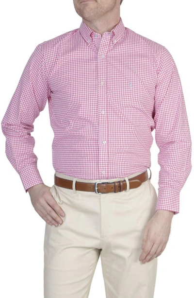 Tailorbyrd Gingham Stretch Button-down Shirt In Pink