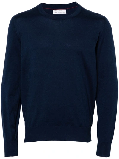Shop Brunello Cucinelli Cotton Crew Neck Sweater In Blue