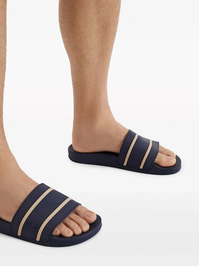 Shop Brunello Cucinelli Slide Sandals With Embossed Logo In Blue
