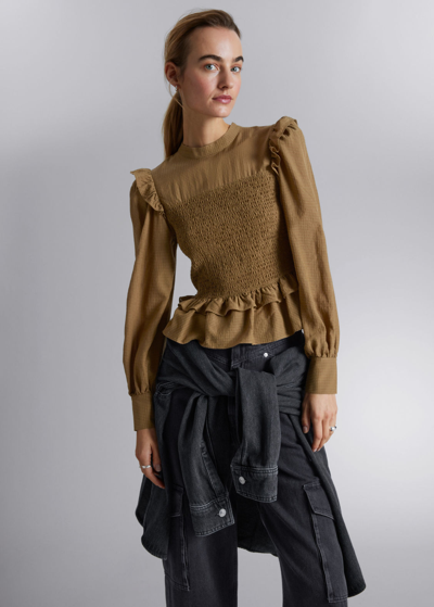 Shop Other Stories Smocked Frill Blouse In Beige