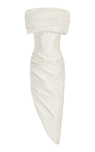 Shop Maticevski Amber Gathered Metallic Cotton-blend Midi Dress In White