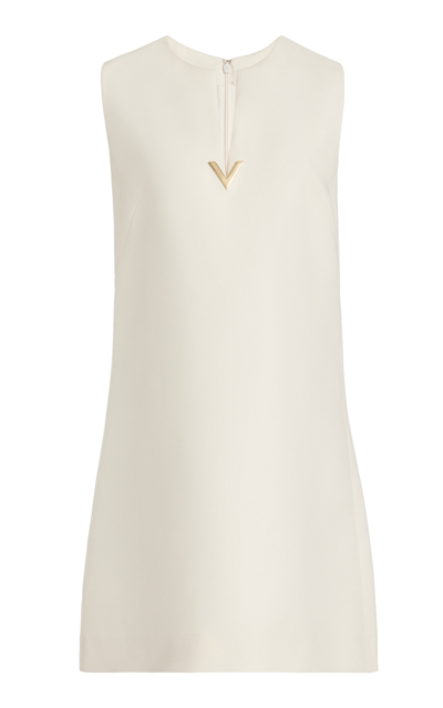 Shop Valentino V-neck Wool-silk Mini Dress In White