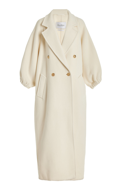 Shop Max Mara Zaffo Puff-sleeve Cashmere Coat In White