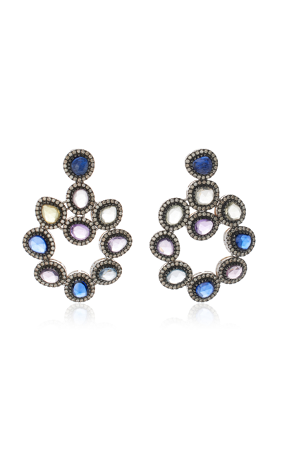 Shop Amrapali One-of-a-kind Midnight Blossom 18k White Gold Sapphire Earrings In Multi