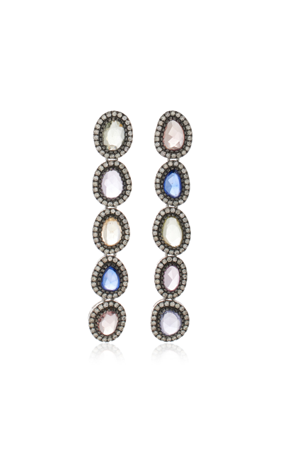 Shop Amrapali One-of-a-kind Midnight Blossom 18k White Gold Sapphire Earrings In Multi