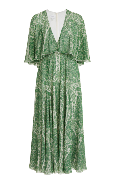 Shop Giambattista Valli Flutter Sleeve Silk Georgette Midi Dress In Green