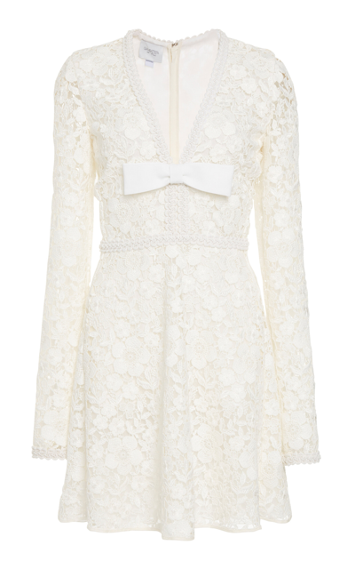 Shop Giambattista Valli Bow-detailed Macrame Cotton Lace Mini Dress In Off-white
