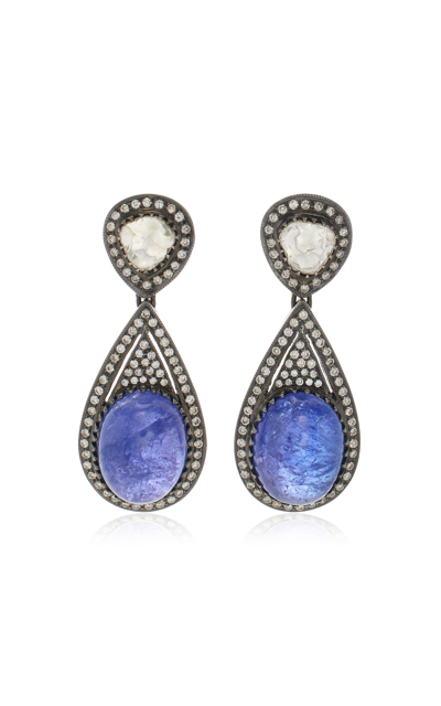 Shop Amrapali One-of-a-kind Jaipur 18k Yellow Gold Tanzanite; Diamond Earrings In Blue
