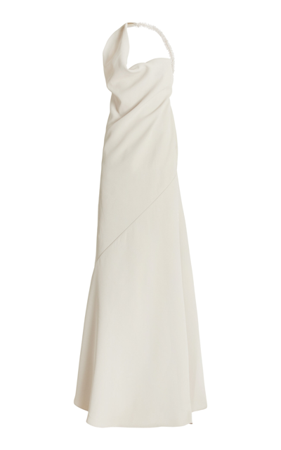 Shop Maticevski Desires Beaded Twill Asymmetric Gown In Neutral