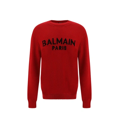 Shop Balmain Logo Wool Sweater In Red