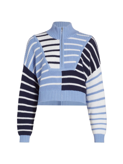 Shop Staud Women's Hampton Quarter-zip Cotton-blend Sweater In Adriatic Stripe