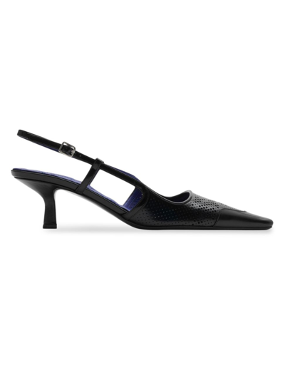 Shop Burberry Women's Chisel 50mm Leather Slingback Pumps In Black