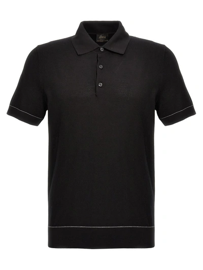 Shop Brioni Textured Polo Shirt In Black