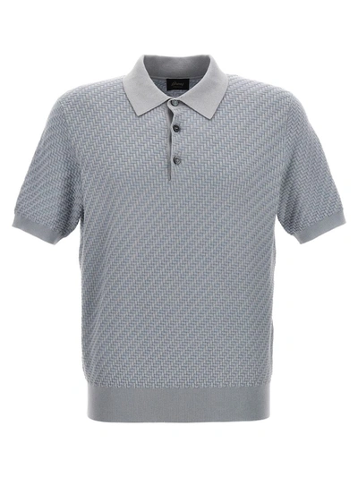 Shop Brioni Woven Knit Polo Shirt In Blue