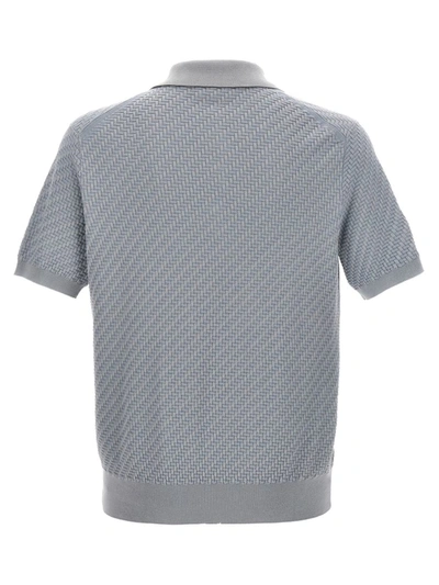 Shop Brioni Woven Knit Polo Shirt In Blue