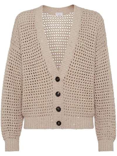 Shop Brunello Cucinelli Cardigan With Sequins In Brown