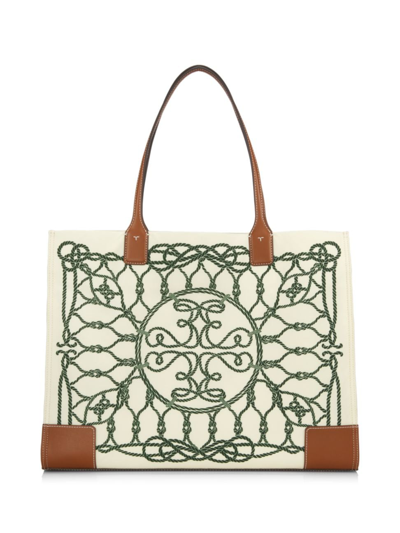 Shop Tory Burch Women's Ella Printed Polyester Tote Bag In Ivory Abstract Rope
