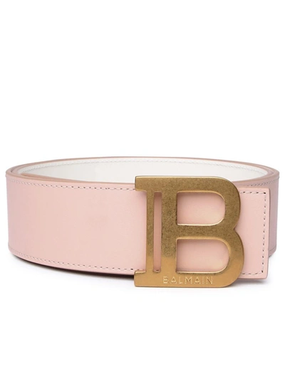 Shop Balmain Pink Leather Belt In Nude
