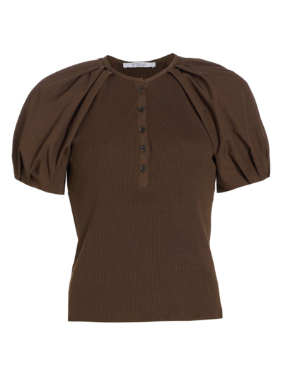 Shop Derek Lam 10 Crosby Women's Albane Cotton-blend Puff-sleeve Top In Chocolate