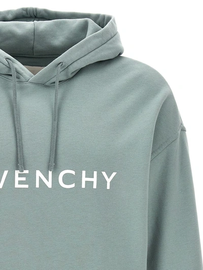 Shop Givenchy Logo Print Hoodie In Blue