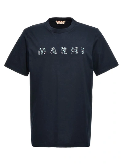 Shop Marni Logo T-shirt In Blue