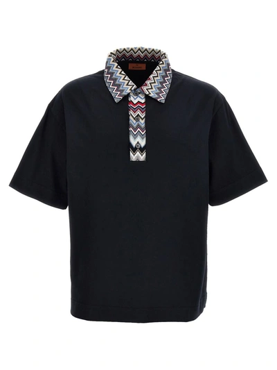 Shop Missoni Zigzag Collar Polo Shirt In Blue