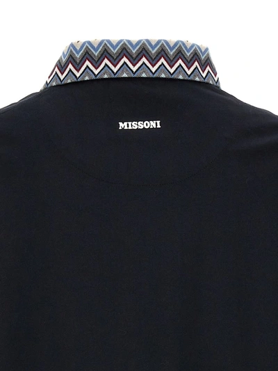 Shop Missoni Zigzag Collar Polo Shirt In Blue