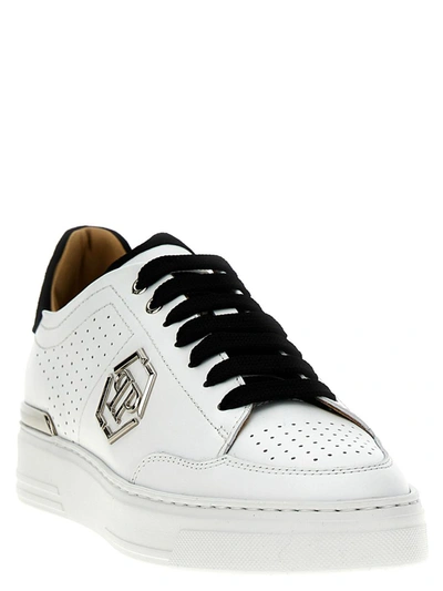 Shop Philipp Plein 'mix Leather Lo-top' Sneakers In White/black