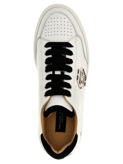 Shop Philipp Plein 'mix Leather Lo-top' Sneakers In White/black
