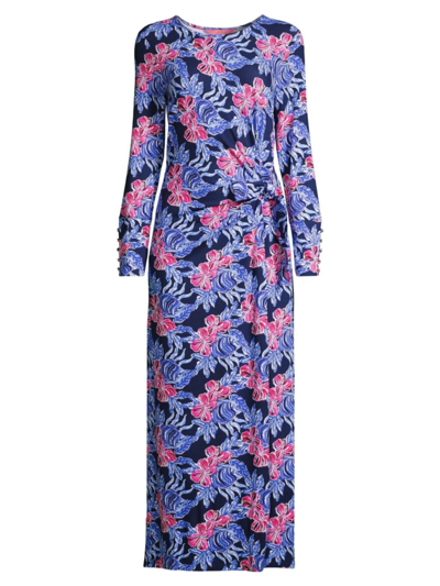 Shop Lilly Pulitzer Women's Bryson Floral Long-sleeve Maxi Dress In Low Tide Navy