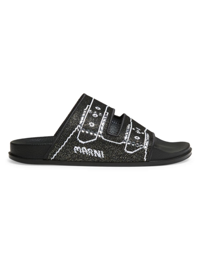 Shop Marni Women's Jacquard Sandals In Black