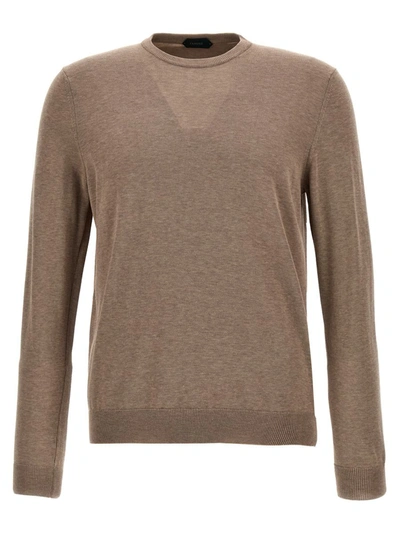 Shop Zanone Cotton Crepe Sweater In Beige