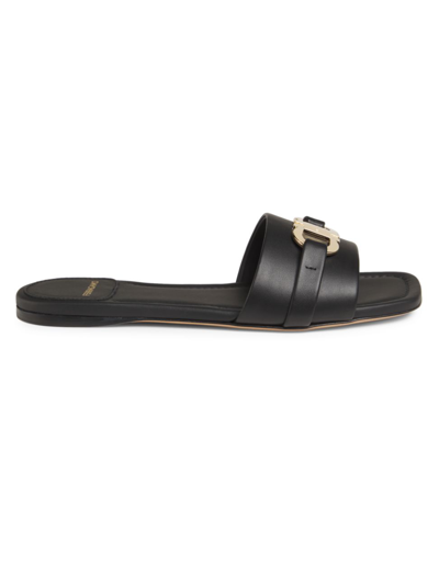 Ferragamo Slide Sandals With Gold-tone Metal Hardware In Black