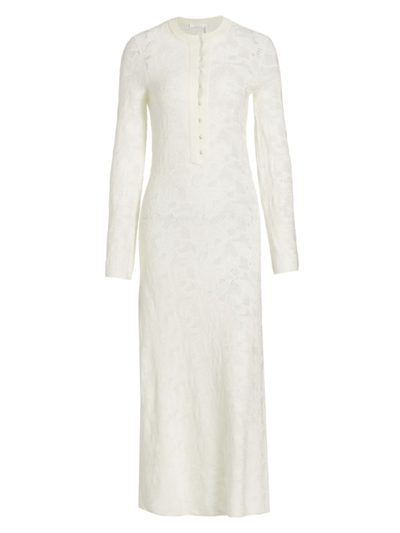 Shop Chloé Women's Embroidered Wool & Silk Midi-dress In Iconic Milk