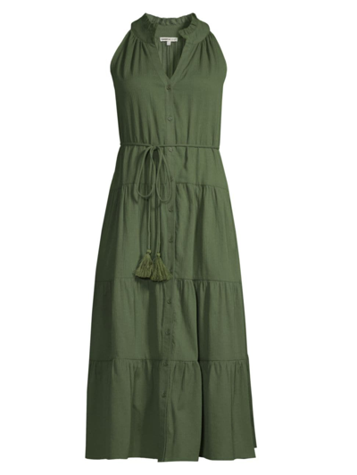 Shop Change Of Scenery Women's Tracy Convertible Tiered Cotton Shirtdress In Olive