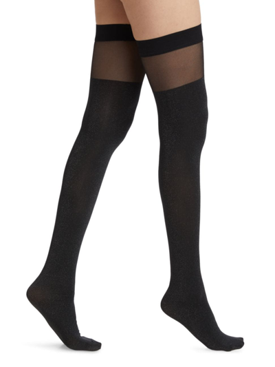 Shop Wolford Women's Shiny Sheer Thigh-high Stockings In Black Pewter