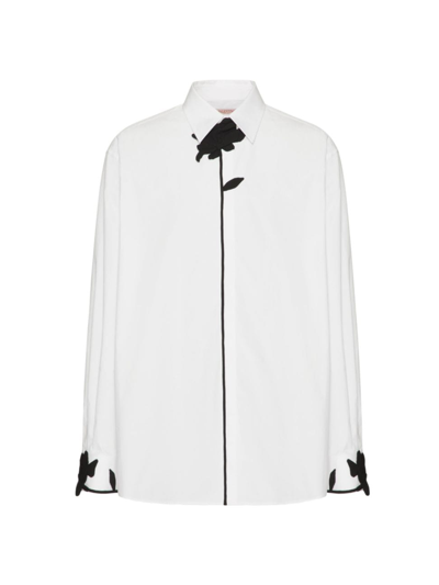 Shop Valentino Men's Long-sleeved Cotton Poplin Shirt In White Black