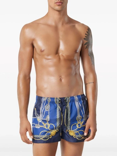 Shop Versace Multicolored Nautical Bathing Suit In Blue