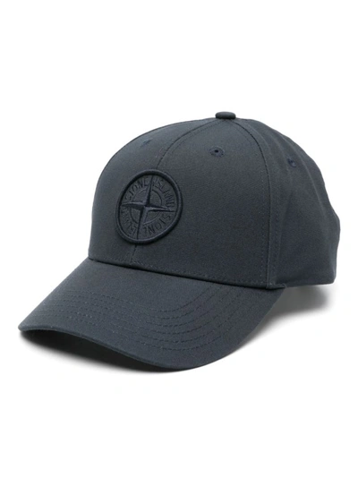 Shop Stone Island Cap Embroidered Logo Navy Blue In Grey