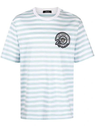 Shop Versace Multicolored Nautical Stripe T-shirt In White