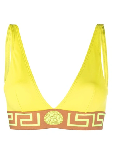 Shop Versace Greca Border Yellow Bikini Bra