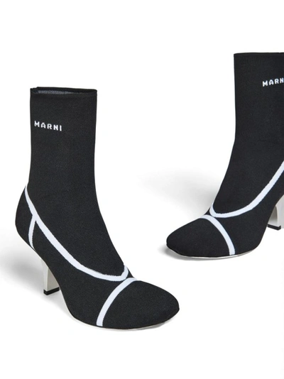 Shop Marni Intarsia Logo Ankle Boots White/black