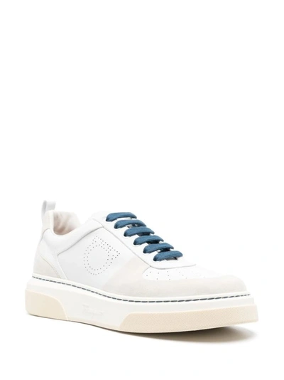 Shop Ferragamo White Perforated Gancio Sneakers