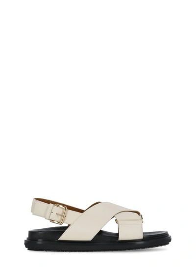 Shop Marni Leather Sandals In Neutrals