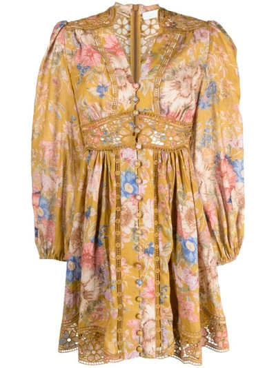 Shop Zimmermann August Plunge Multicolored Mini Dress In Neutrals