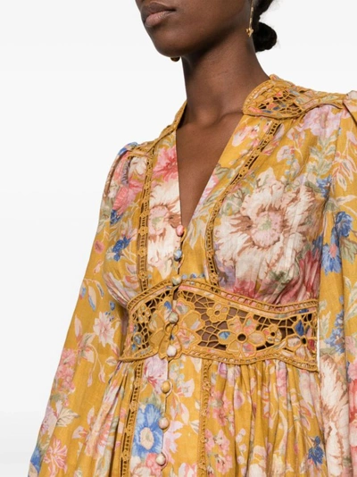 Shop Zimmermann August Plunge Multicolored Mini Dress In Neutrals