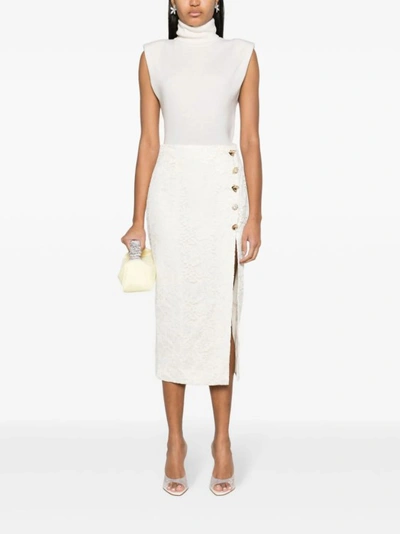 Shop Self-portrait Cord Lace Ecru Midi Skirt In White