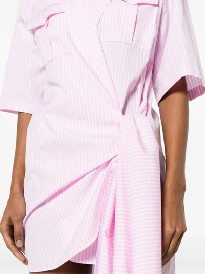 Shop Msgm Pink Stripe Mini Dress In Purple